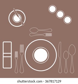 decorated table with plate, knife and fork - vector
