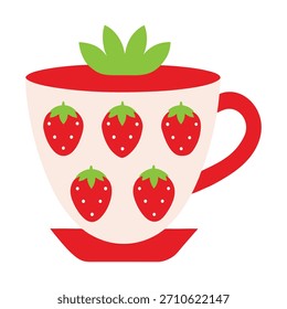 uma xícara de chá decorada com padrões de morango