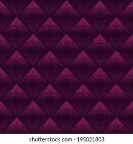 Decorated tiles dark red seamless background. Vector design