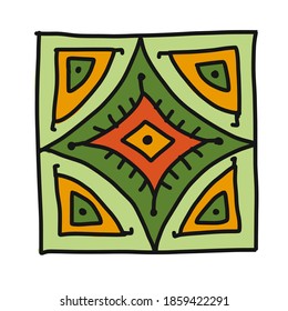 Dekorierte Fliesen. Quadratische Form. Blumendekoration für Ihr Design. Vektorgrafik