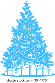 decorated vector xmas tree with gifts