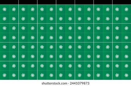 a decorated wall with green tiles and white flowers. Vector Illustration