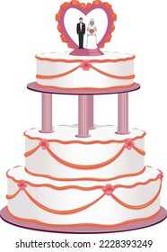 Decorated Wedding Cake Vector Illustration