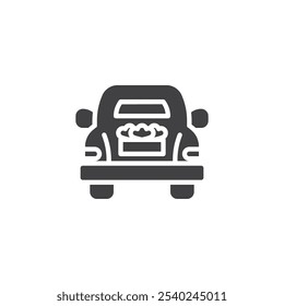 Icono decorado del Vector del coche de la boda. cartel plano lleno para el concepto móvil y el Diseño web. Boda Icono de glifo de coche. Símbolo, ilustración del logotipo. Gráficos de Vector