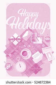 Decorated Workspace Desk With Presents Top Angle View Vector Illustration