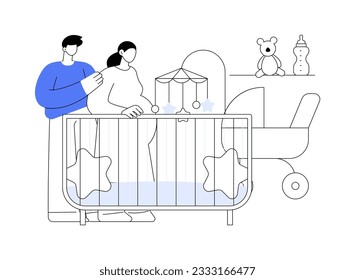 Decorating baby room abstract concept vector illustration. Smiling pregnant woman and interior designer decorate a nursery room together, newborn appearance preparation abstract metaphor.