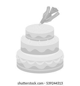 Decorating of birthday cake icon in monochrome style isolated on white background. Event service symbol stock vector illustration.
