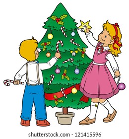 Decorating christmas tree