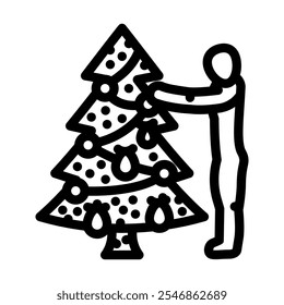 decorating the christmas tree line icon vector. decorating the christmas tree sign. isolated contour symbol black illustration