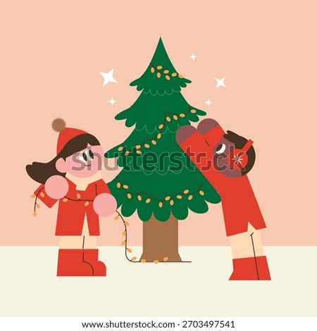 Decorating the Christmas Tree Together for the Holidays