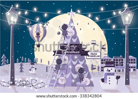 decorating christmas tree vector/illustration