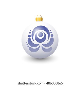 Decorating for Christmas trees. Glass ball. Blue floral pattern.