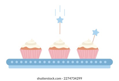 Decorating cupcakes semi flat color vector objects. Editable icon. Frosted desserts making. Full sized elements on white. Simple cartoon style spot illustration for web graphic design and animation