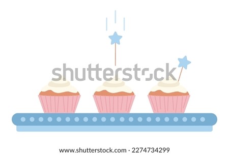 Decorating cupcakes semi flat color vector objects. Editable icon. Frosted desserts making. Full sized elements on white. Simple cartoon style spot illustration for web graphic design and animation