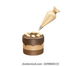 Decorating a Delicious Layered Chocolate Cake icon illustration 3d