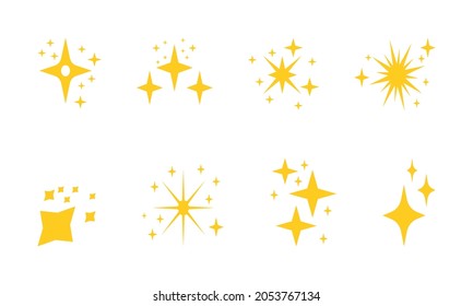 decorating, design, stars, yellow, orange, new year. Illustration 
 set of star icons, twinkling, fireworks, sparkling flash, starlight