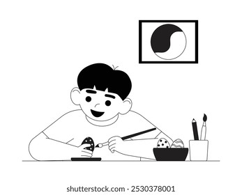 Decorating egg shell with brush and paint to make crafts, vector illustration.