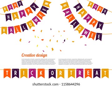 decorating the flag that reads happy halloween. Halloween template celebration. on a white background