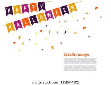 decorating the flag that reads happy halloween. Halloween template celebration. on a white background