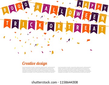 decorating the flag that reads happy halloween. Halloween template celebration. on a white background