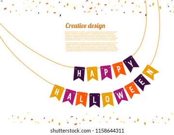 decorating the flag that reads happy halloween. Halloween template celebration. on a white background