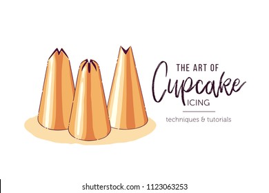 Decorating icing tips. Design template for a cake decorating school. Vector.