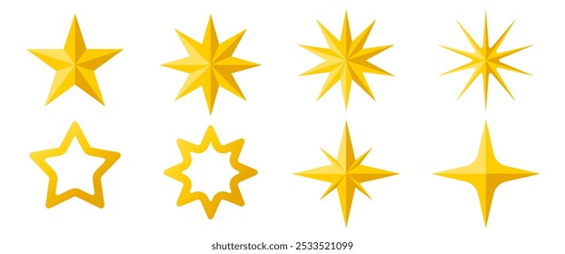 Decorating Stra vector illustration in Flat style, Isolate Yellow Star shape clip art, Celebration graphic elements, Greeting card, Nec year, Christmas, Shiny Icons. (Editable)