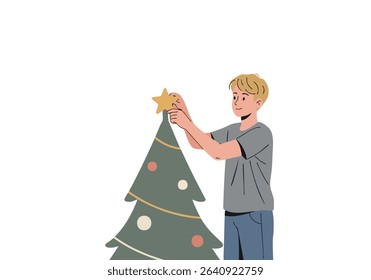 Decorating tree for holiday season with star