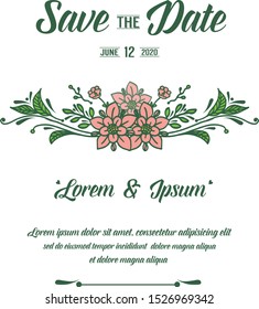Decoration of abstract leaf flower frame, for ornate of card save the date. Vector