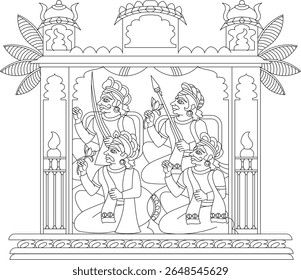 	
decoração que adorna um portão da casa. Pintura de parede tradicional de Rajasthani. Para a cerimônia de casamento. Índia.	
