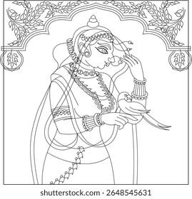 	
decoração que adorna um portão da casa. Pintura de parede tradicional de Rajasthani. Para a cerimônia de casamento. Índia.	

