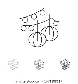Decoration, Balls, Hanging, Lantern Bold and thin black line icon set. Vector Icon Template background