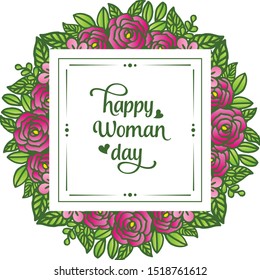 Decoration banner of happy woman day, with crowd of colorful flower frame. Vector