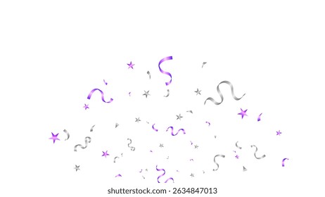 Decoration banner with silver and purple winding ribbons confetti, surprise, anniversary, celebration, greeting vector
