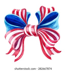 Decoration bow for usa independence day. Watercolor drawing.