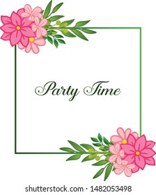 Decoration bright pink flower frame, for party time calligraphy card modern. Vector