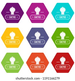 Decoration cactus icons 9 set coloful isolated on white for web