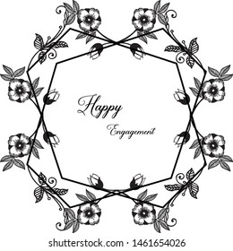 Decoration card happy engagement, various unique floral frame. Vector