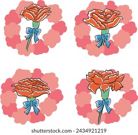 Decoration carnation loose hand-drawn style illustration set

