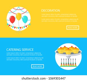 Decoration and catering service flat illustration concepts set. Stylish creative vector illustration for web banners, web sites, printed materials, infographics. 