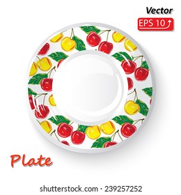 decoration cherry pattern dishes plate, isolated on white background icon vector illustration