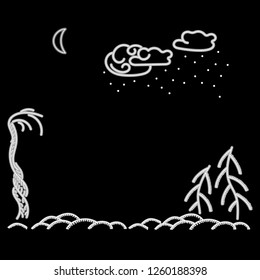 Decoration for children's books, postcard design.  The trees in the forest. Night.  Put your characters here.  Vector illustration.