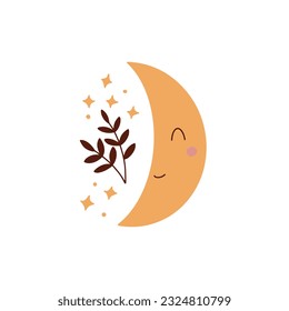 Decoration of a children's room in boho style. Cute hand drawn moon for boy and girl. Vector illustration perfect for cards, invitations, posters.