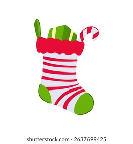 decoration christmas sock cartoon. gift hanging, santa holiday, cheer cozy decoration christmas sock sign. isolated symbol vector illustration