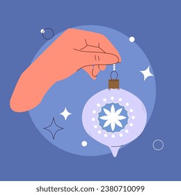 Decoration for the Christmas tree. Christmas tree colorful toys concept for sticker, poster, greeting card. Merry Christmas party. Congratulations New Year's Eve. Winter Christmas Decorations