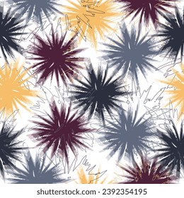  Decoration colorful vintage with wavy lines ornament elements.  Colorful flower seamless pattern illustration.