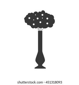 Decoration concept represented by flower and pot silhouette icon. Isolated and flat illustration 