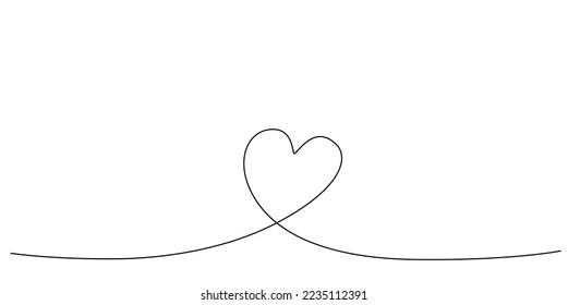 Decoration continuous line hand drawing element heart for wedding photo book, invitations. Vector stock illustration minimalism design isolated on white background. Editable stroke single line. EPS10