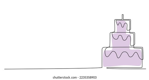 Decoration continuous line hand drawing element cake for wedding photo book, invitations. Vector stock illustration minimalism design isolated on white background. Editable stroke single line. EPS10