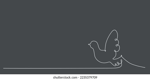 Decoration continuous line hand drawing pigeon for wedding photo book, invitations. Vector stock illustration minimalism design isolated on black background. Editable stroke single line. EPS10